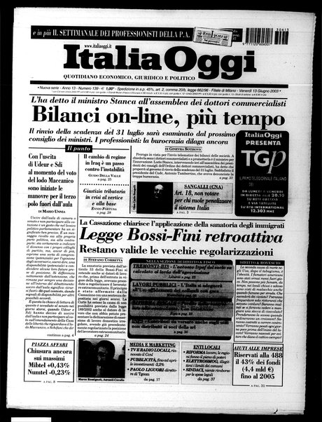 Italia oggi : quotidiano di economia finanza e politica